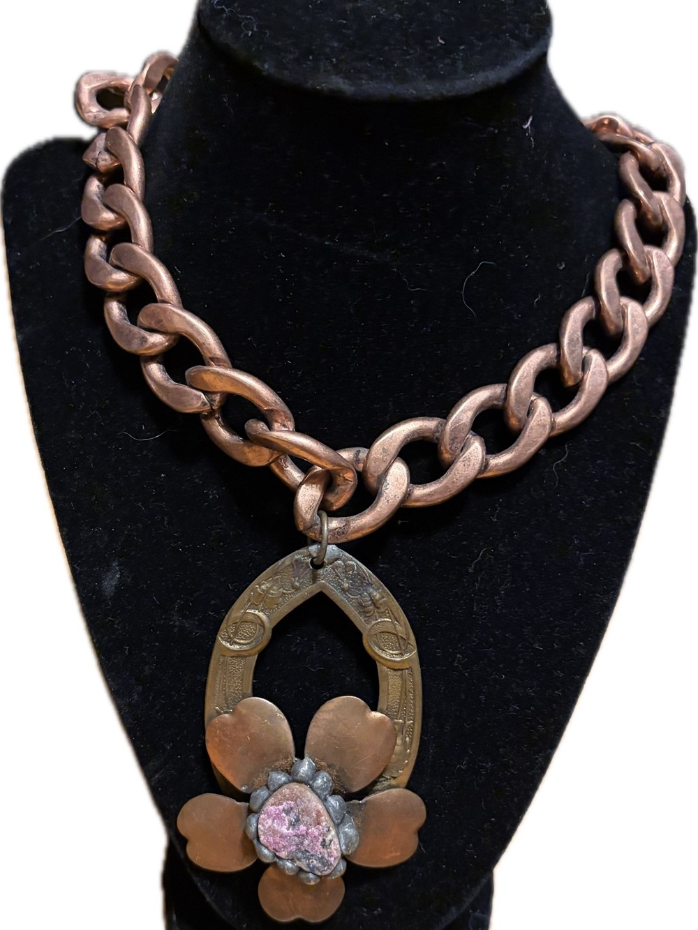 Art by Amy Copper-Tone Floral Pendant Necklace - Pink Center